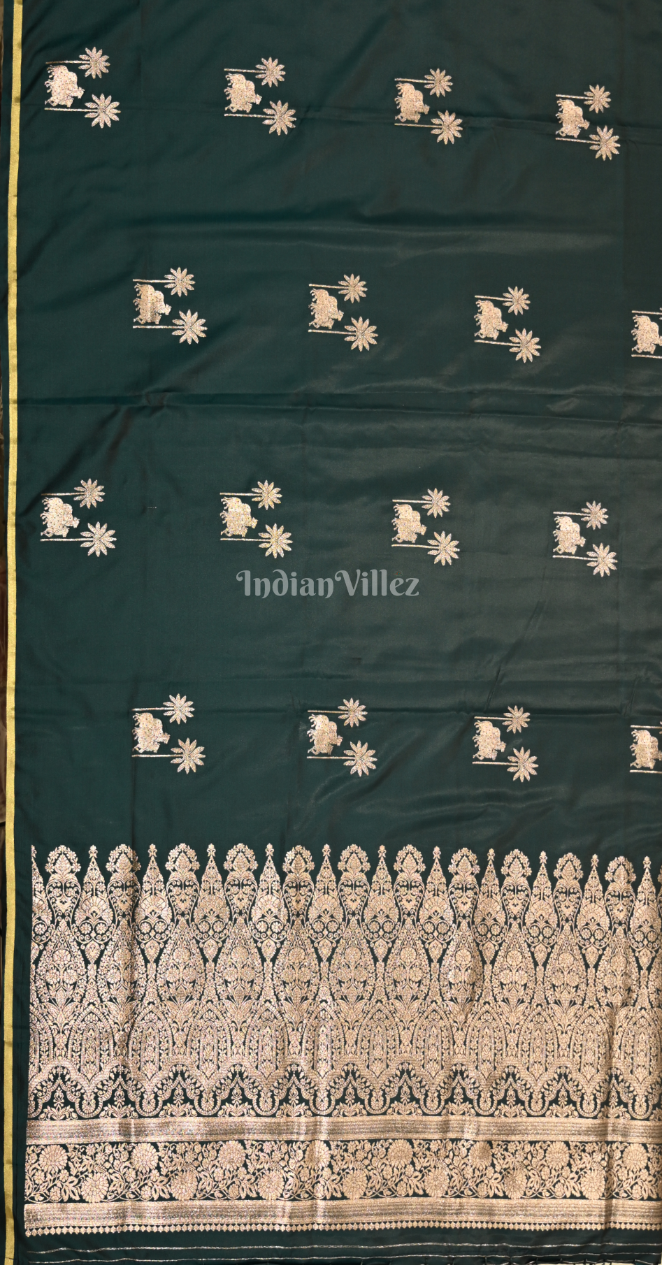 Bottle Green Mashru Satin Banarasi Silk Saree with Pichwai Motif