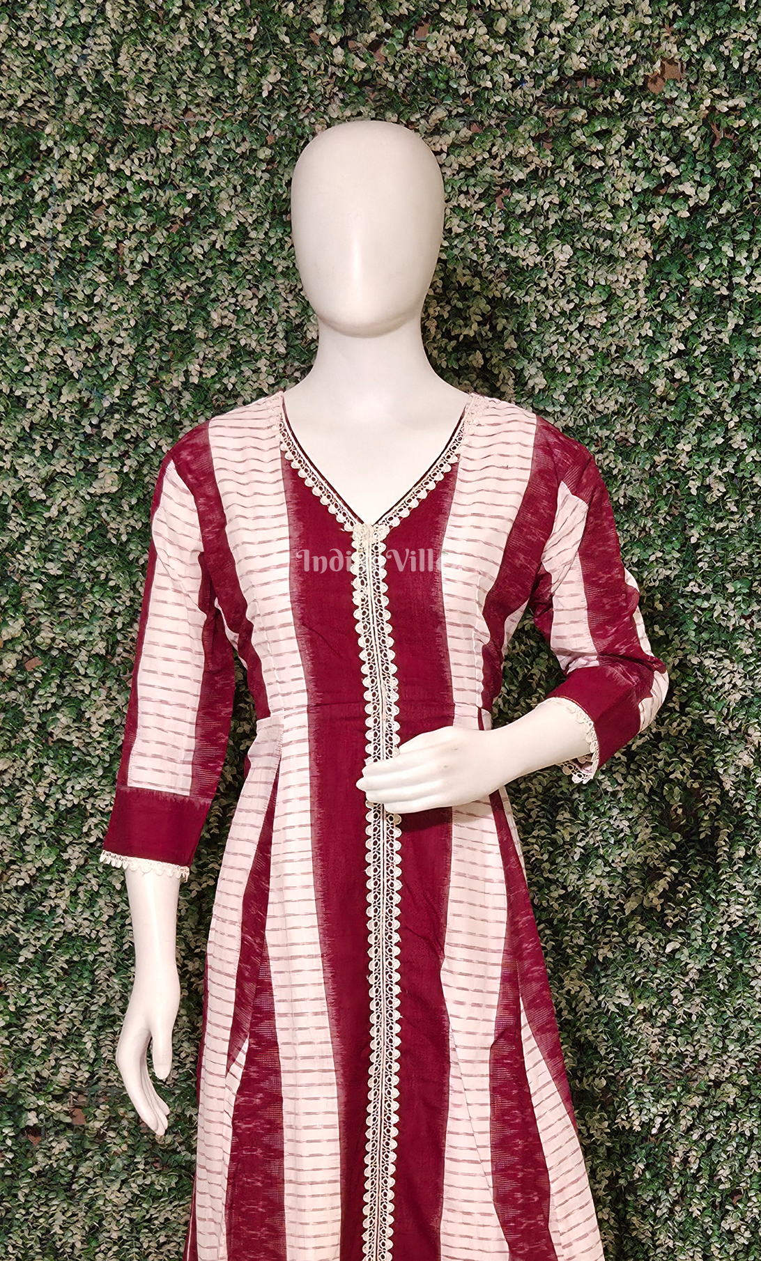 White Maroon Odisha Ikat Designer Long Gown 