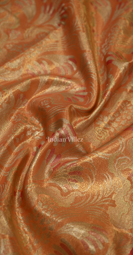Exclusive Orange Golden Pure Kanjivaram Tissue Silk Saree
