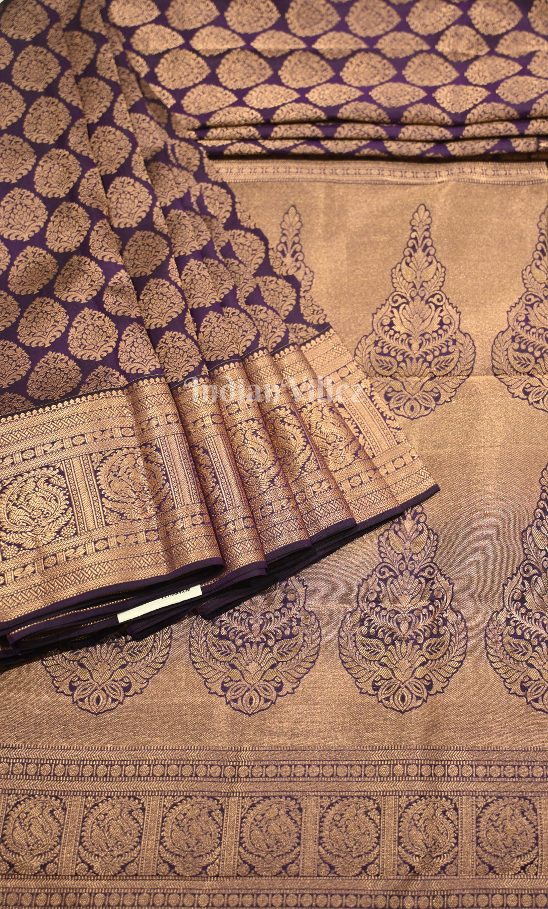 Deep Purple Golden Pure Kanjivaram Silk Saree with Zari Brocade 