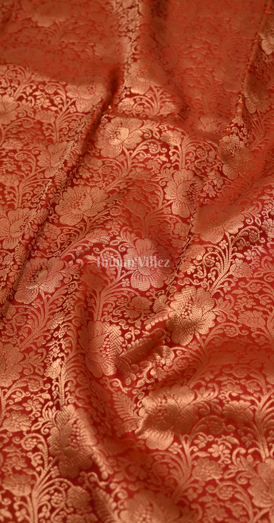 Exclusive Dark Red Floral Brocade Pure Kanjivaram Silk Saree 