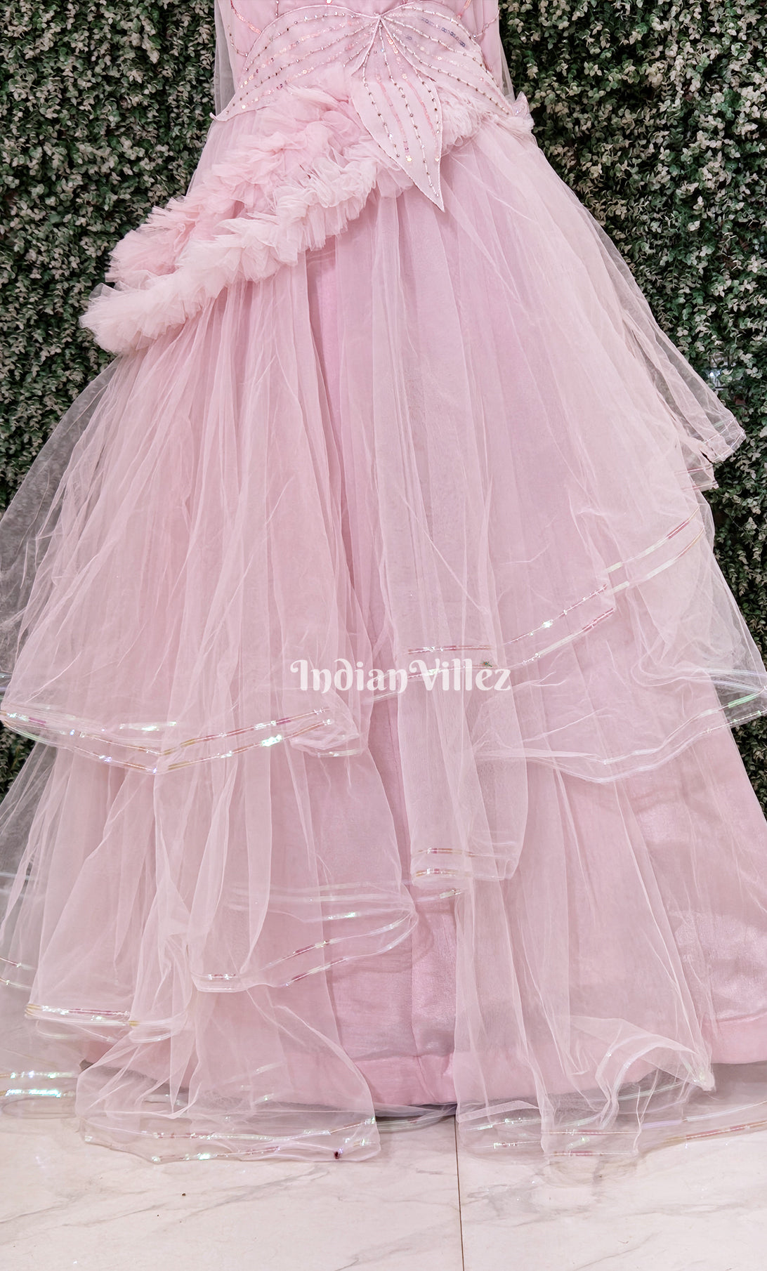 Party Wear Light Pink Net Indo western Flared Gown Party Wear Light Pink Net Indo western Flared Gown