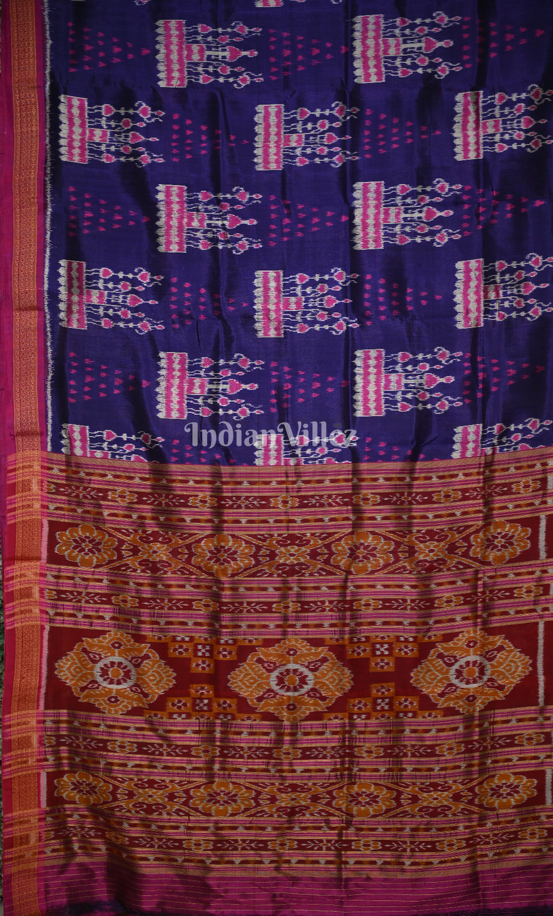 Blue Magenta Pink Tribal And Chita Design Khandua Silk Saree