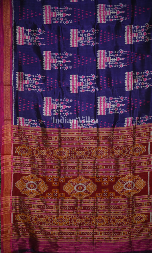 Blue Magenta Pink Tribal And Chita Design Khandua Silk Saree