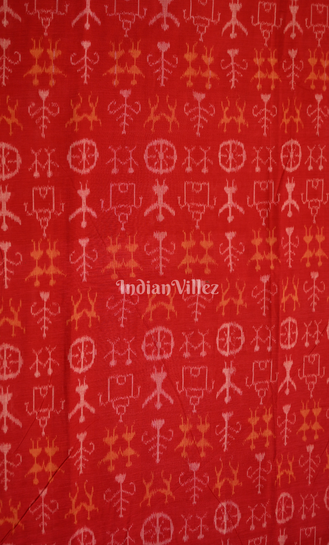 Red Tribal Theme Odisha Ikat Sambalpuri Cotton Fabric