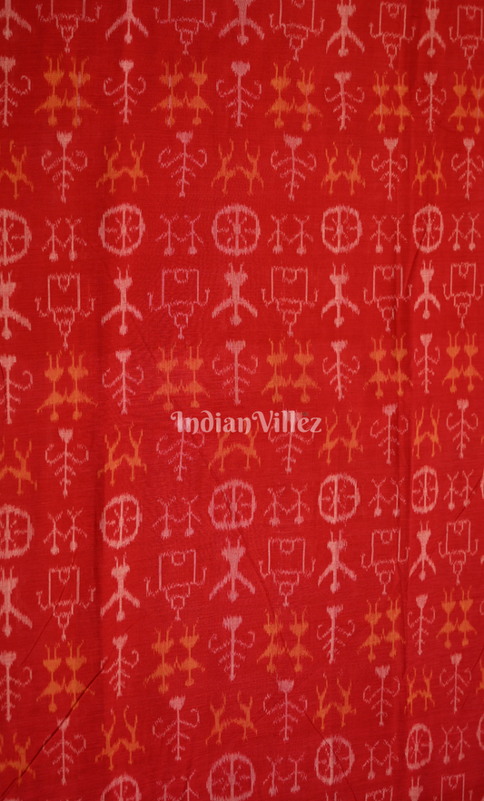 Red Tribal Theme Odisha Ikat Sambalpuri Cotton Fabric