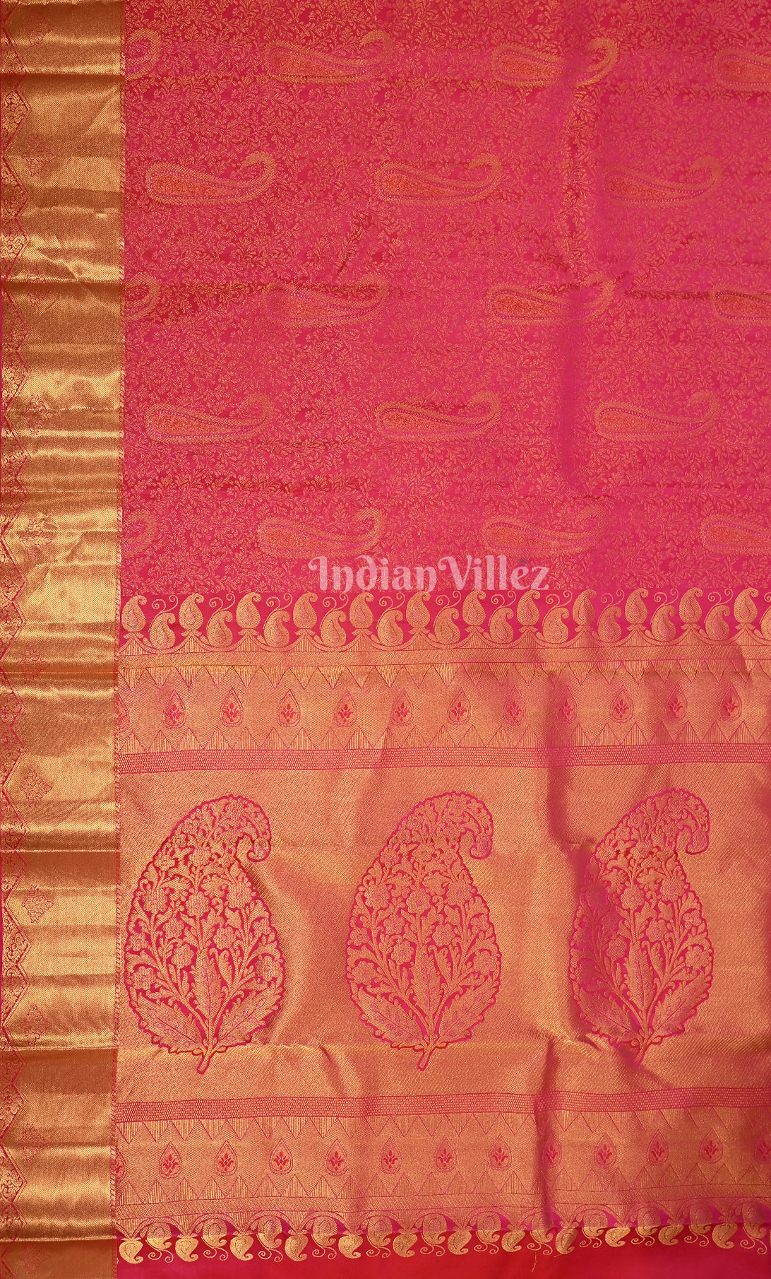  Exclusive Rani Pink Floral Brocade Pure Kanjivaram Silk Saree 