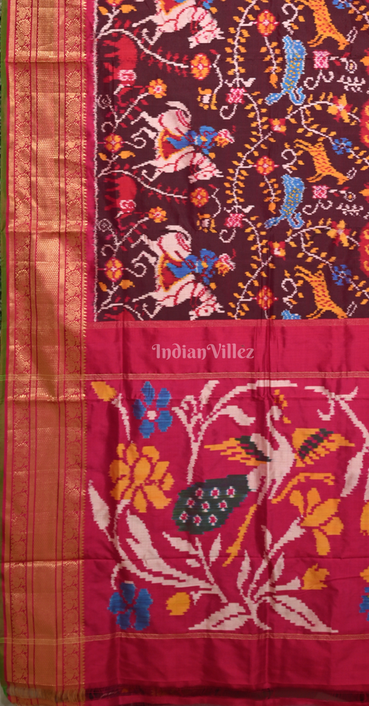 Coffee Rani Pink Pochampally Ikat Silk Saree 