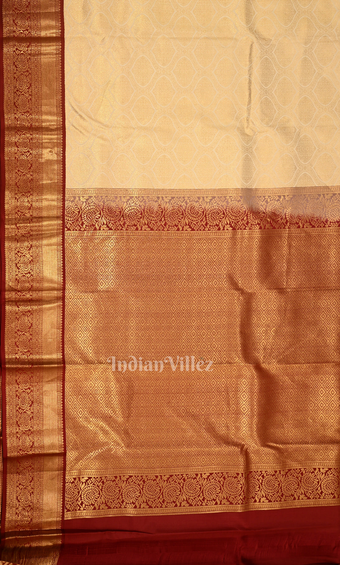 Off White Red  Brocade Pure Kanjivaram Silk Saree