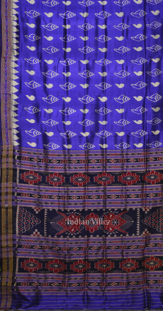 Blue Sankha Motif Odisha Ikat Khandua Silk Saree