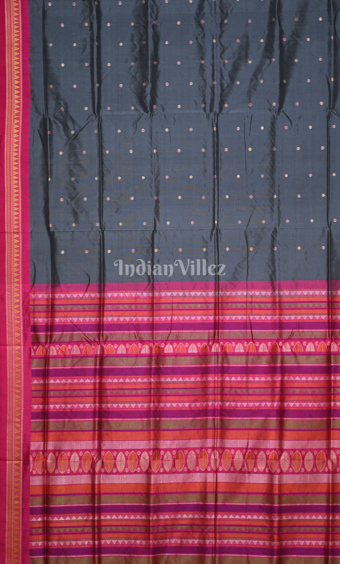 Grey Pink Buti Design Odisha Ikat Contemporary Silk Saree with Dongaria Anchal