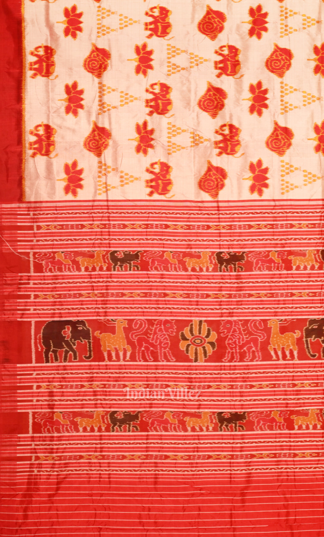 Off White Red Nabarangi Odisha Ikat Khandua Silk Saree 