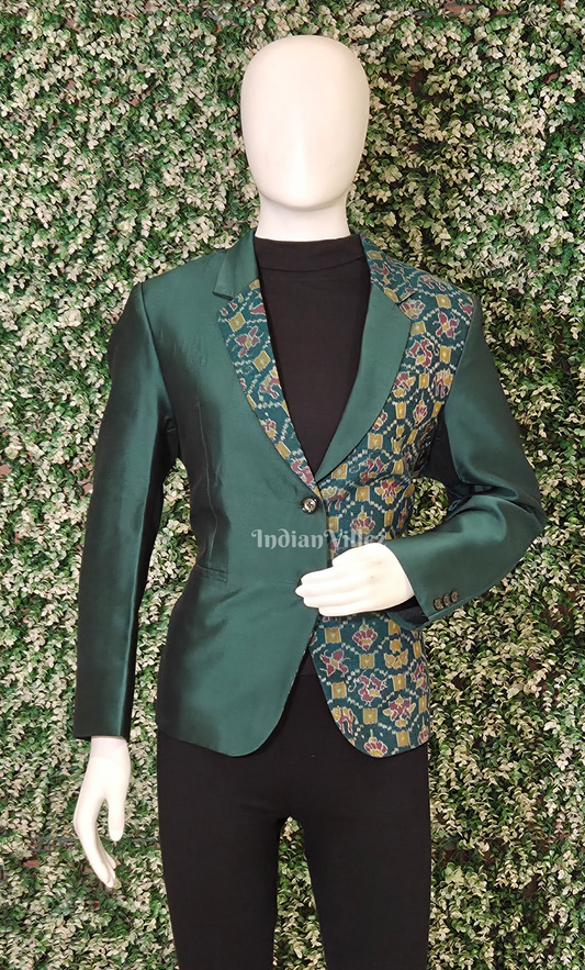 Bottle Green Floral Motif Odisha Ikat Women's Designer Blazer 