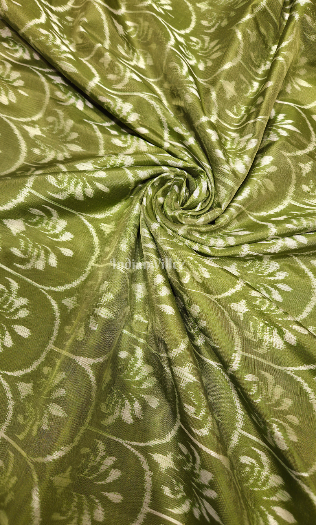 Mehendi Green Flower Motif Odisha Ikat Sambalpuri Silk Fabric 