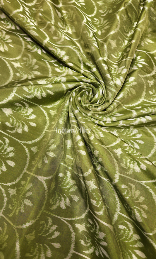 Mehendi Green Flower Motif Odisha Ikat Sambalpuri Silk Fabric 