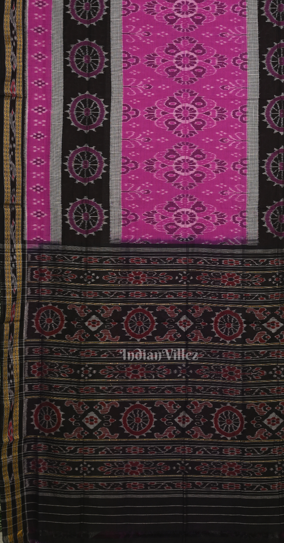 Rani Black Pasapali Border Odisha Ikat Sambalpuri Cotton Saree 