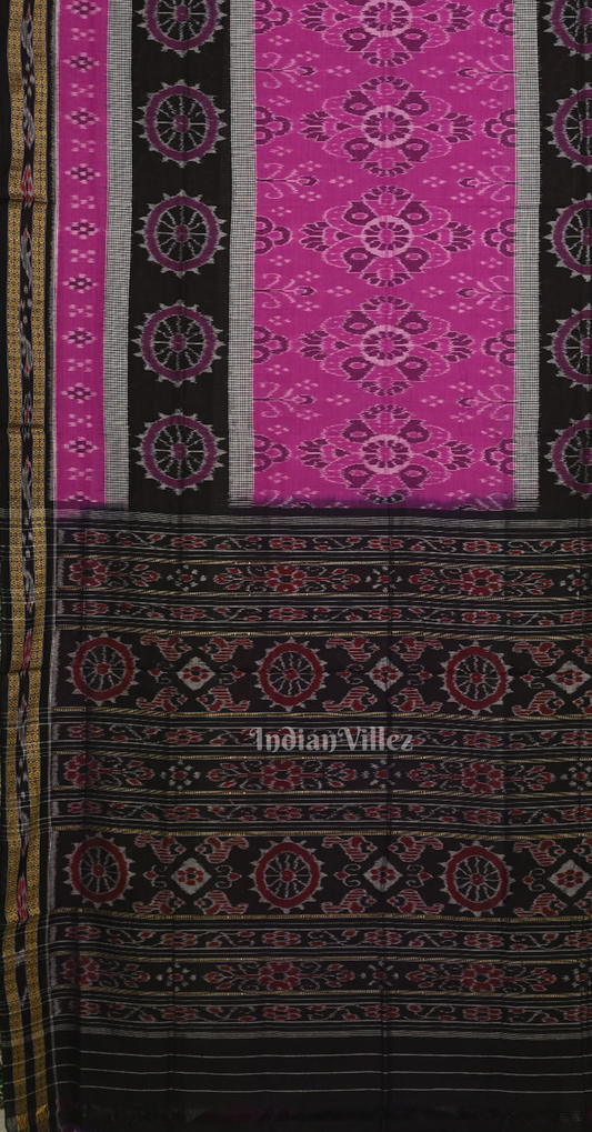 Rani Black Pasapali Border Odisha Ikat Sambalpuri Cotton Saree 