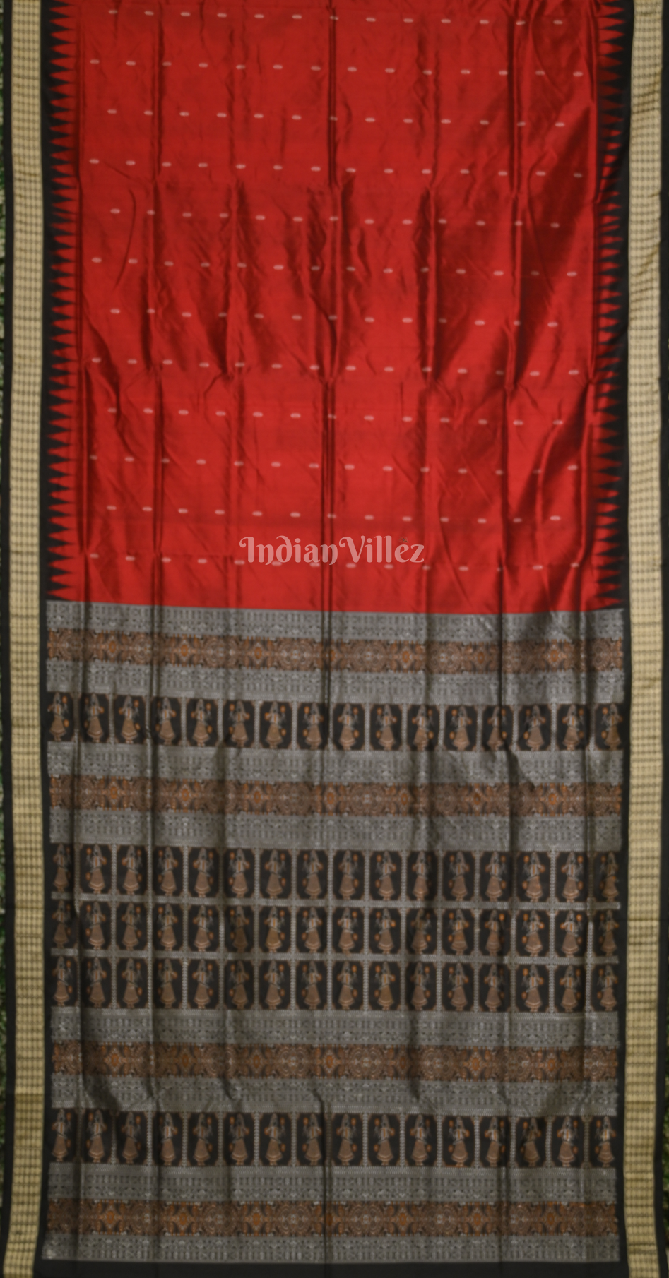 Maroon Black Buti Design Odisha Ikat Bomkai Silk Saree