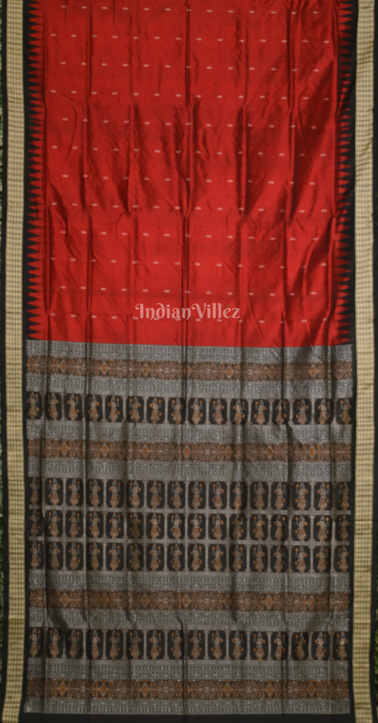 Maroon Black Buti Design Odisha Ikat Bomkai Silk Saree