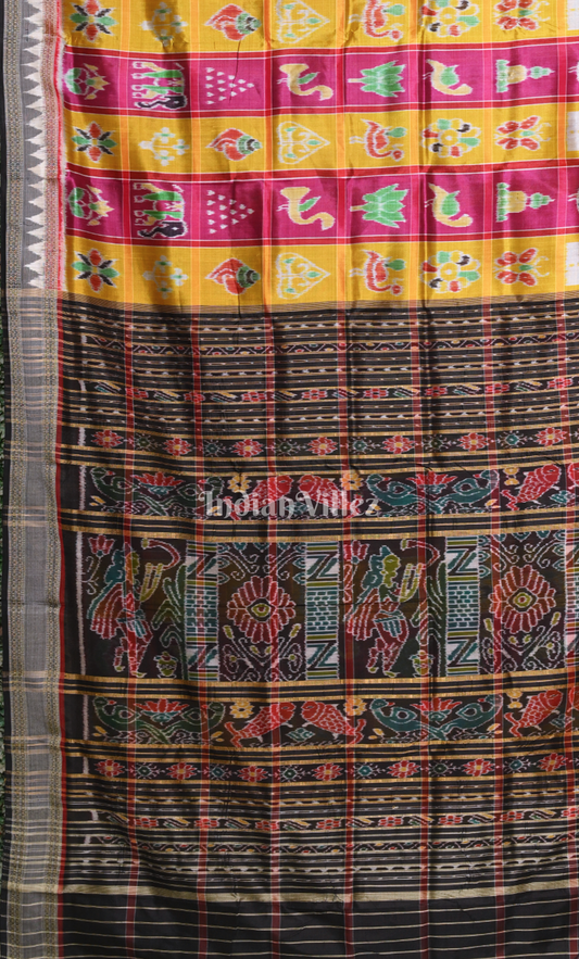 Yellow Pink Nabakothi Odisha Ikat Khandua Silk Saree 