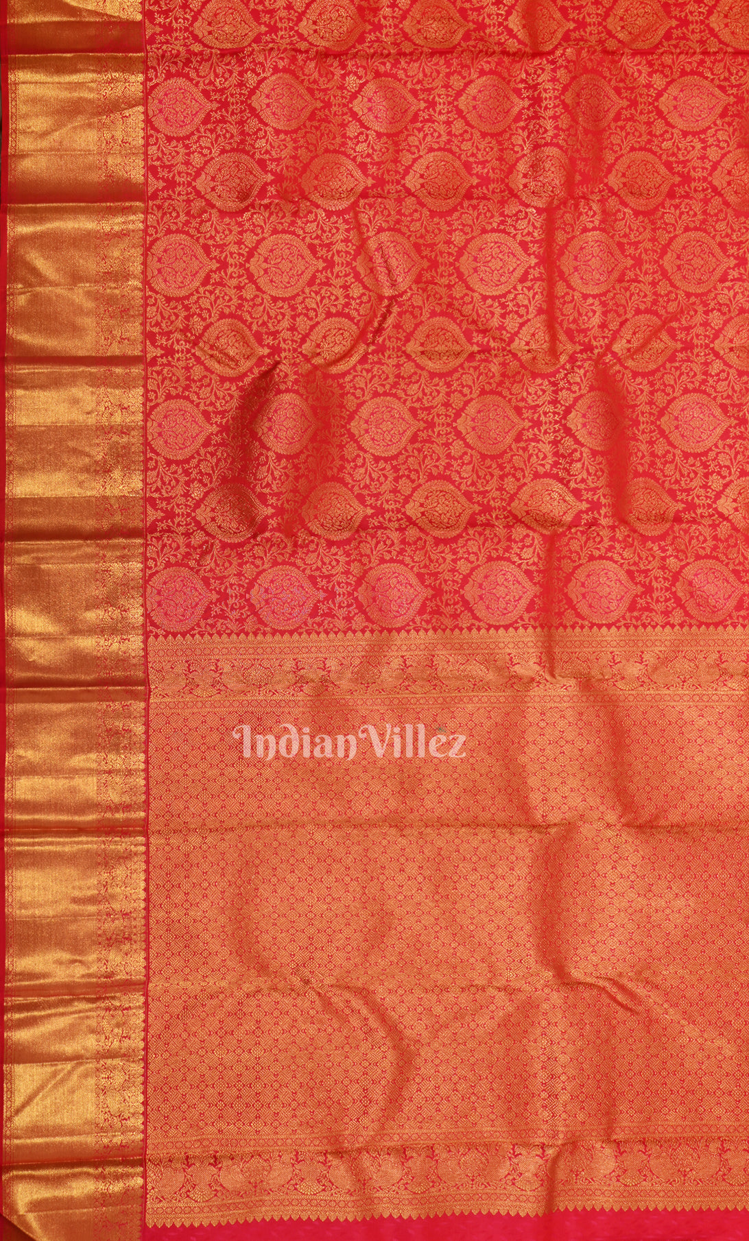 Rust Red Ethnic Floral Brocade Pure Kanjivaram Silk Saree