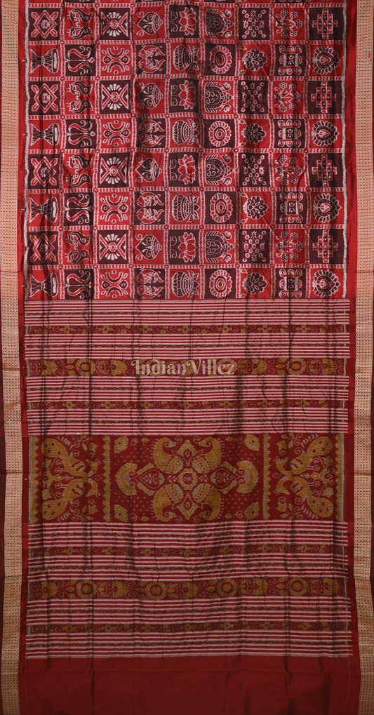 Maroon Dark Coffee Nabakothi Odisha Ikat Sambalpuri Silk Saree