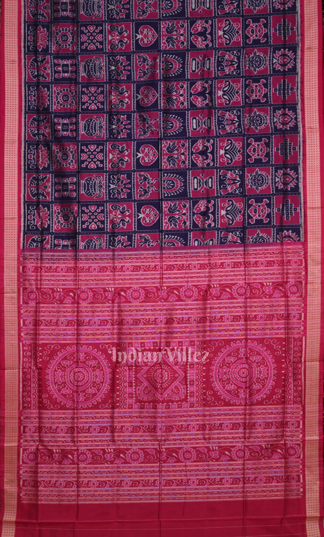 Blue Rani Pink Nabakothi Odisha Ikat Sambalpuri Silk Saree