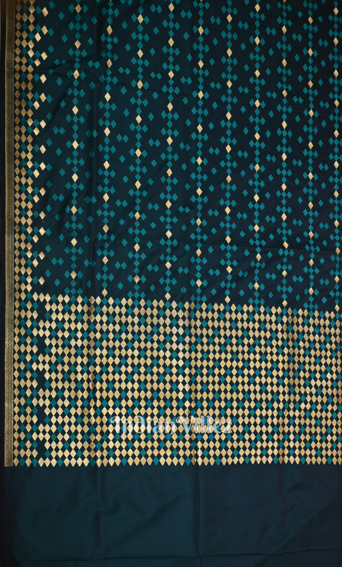 Teal Blue Mashru Satin Silk Banarasi Saree