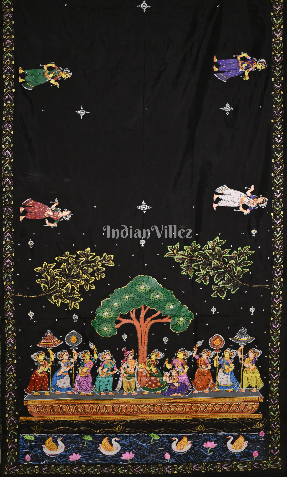 Black Nauka Vihar Hand-painted Pattachitra Saree