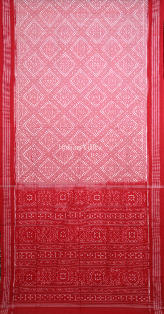 Pink Red Geometric Pattern Odisha Ikat Sambalpuri Cotton Saree 