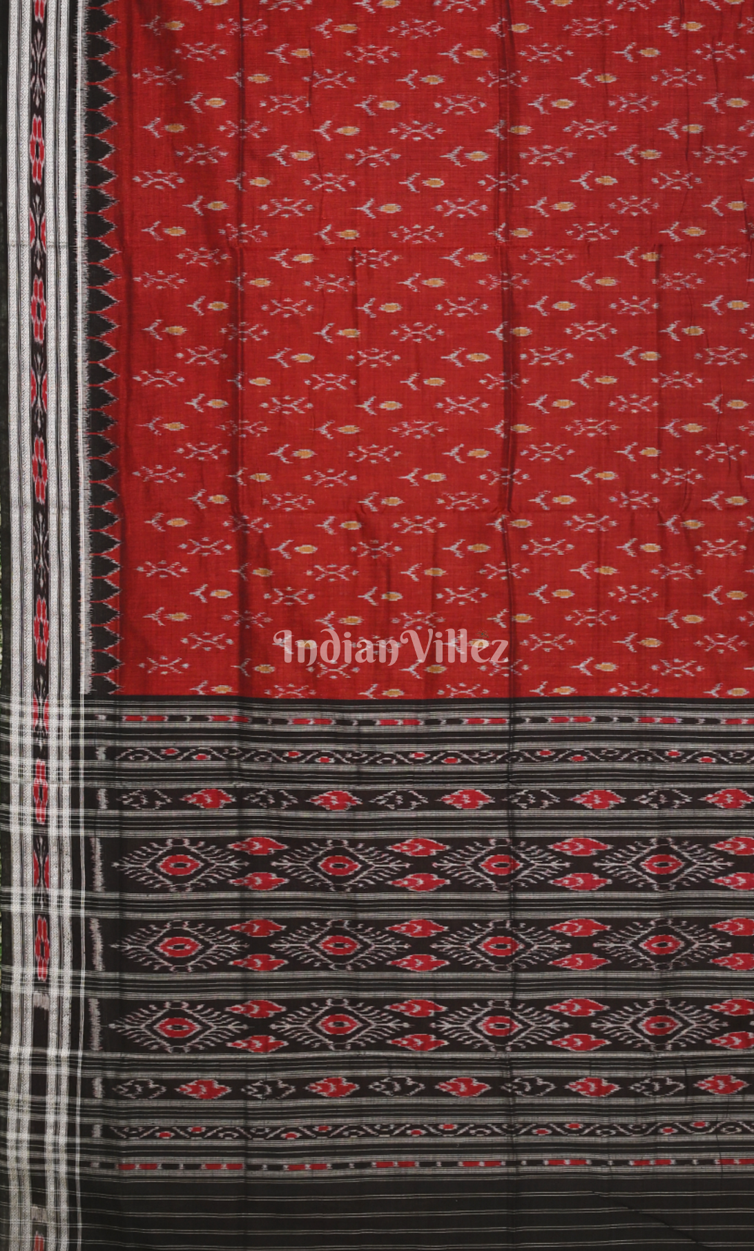 Red Black Mayur Chandrika Odisha Ikat Sambalpuri Cotton Saree