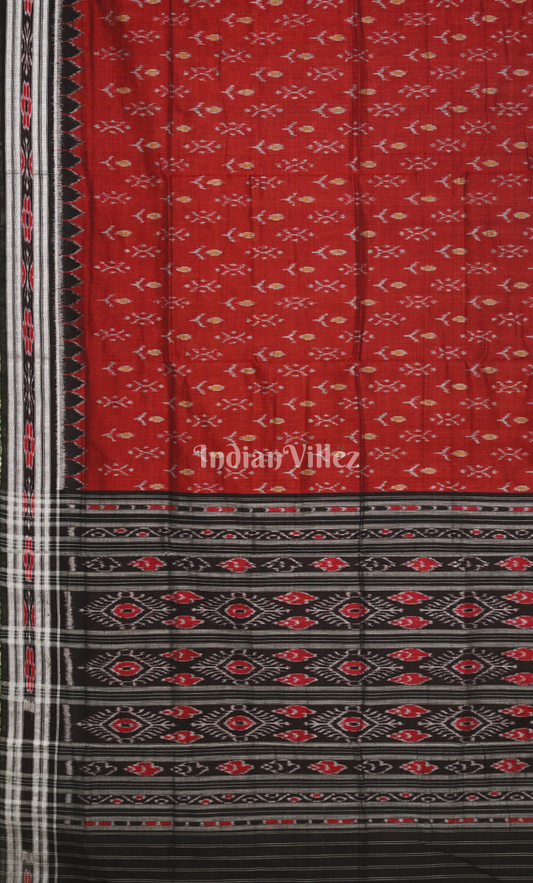 Red Black Mayur Chandrika Odisha Ikat Sambalpuri Cotton Saree