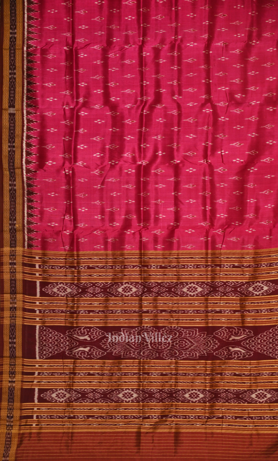 Pink Maroon Mayur Chandrika Odisha Ikat Khandua Silk Saree 