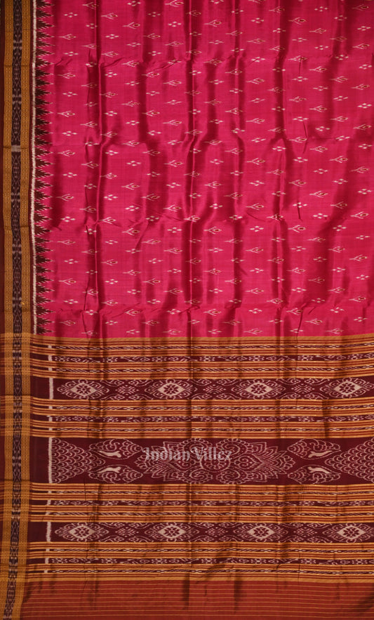 Pink Maroon Mayur Chandrika Odisha Ikat Khandua Silk Saree 