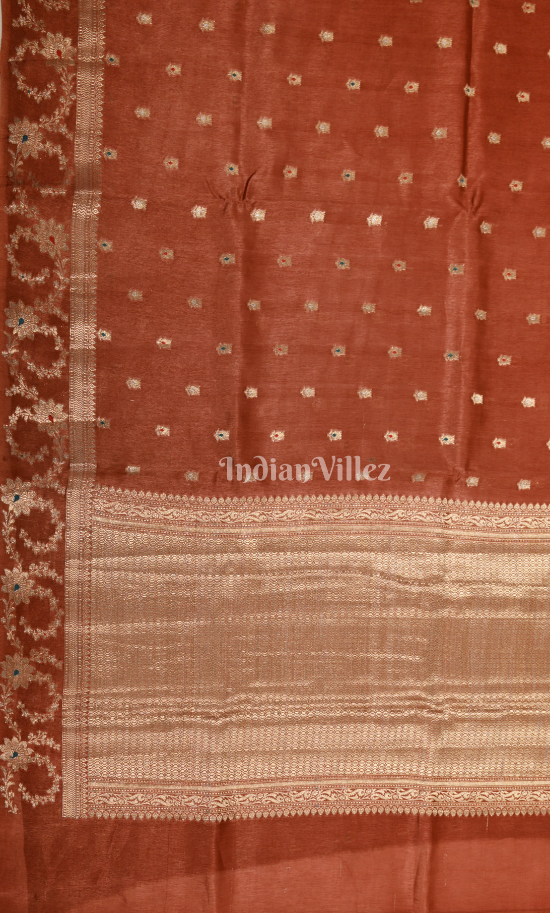 Maroon Red Dupion Meenakari Pure Banarasi Silk Saree 