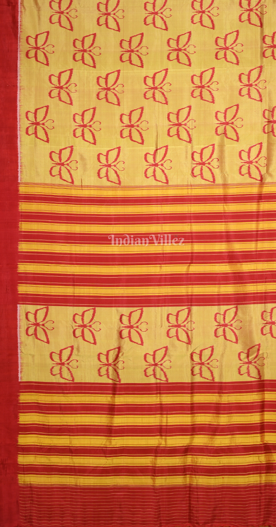 Light Yellow Red Butterfly Design Contemporary Silk Saree 