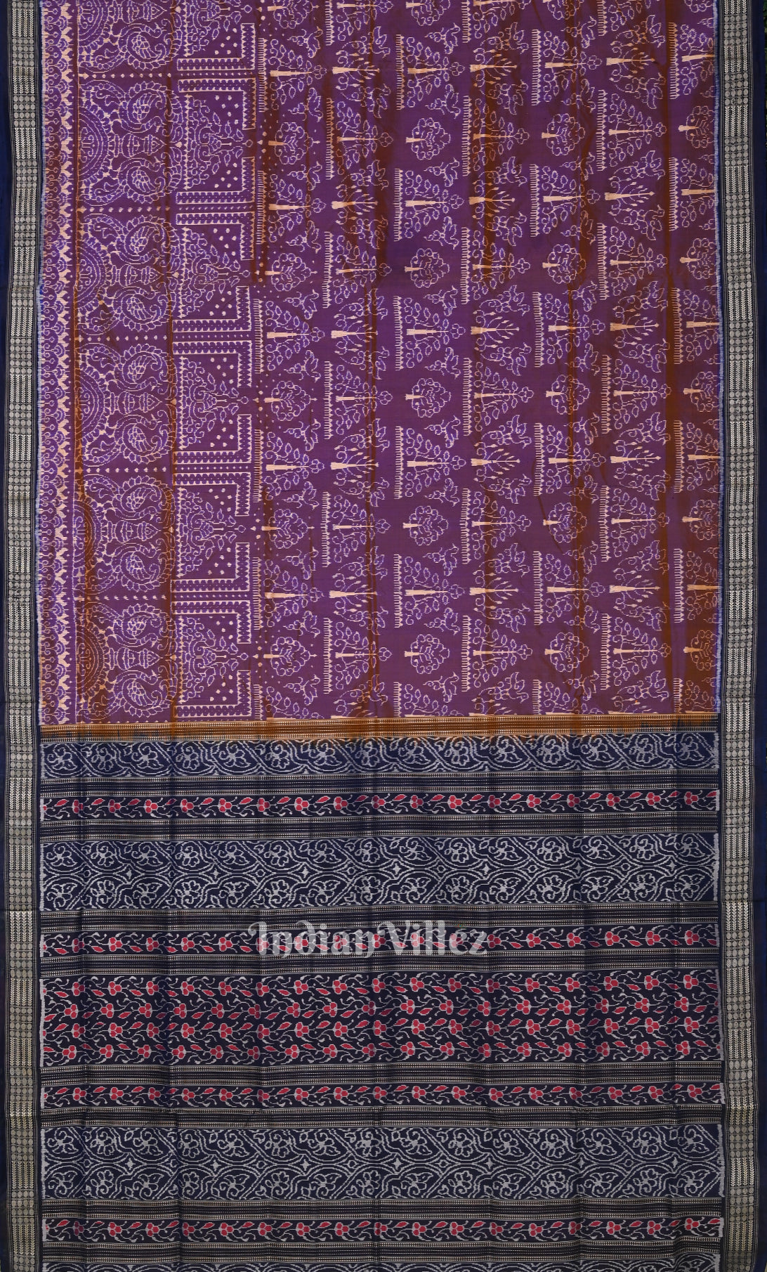 purple Blue Tree Motif Odisha Ikat Sambalpuri Silk Saree 