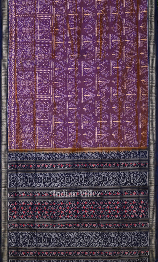 purple Blue Tree Motif Odisha Ikat Sambalpuri Silk Saree 
