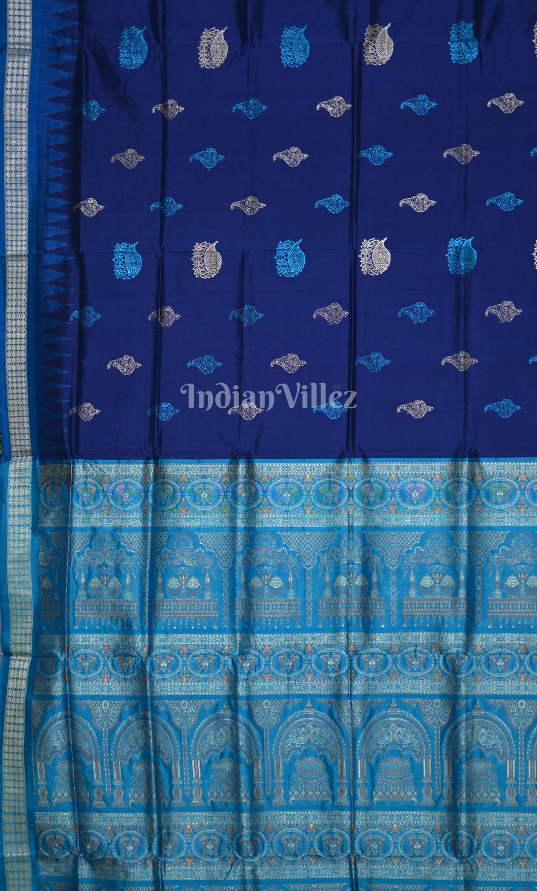 Royal Blue Odisha Ikat Bomkai Sambalpuri Silk Saree