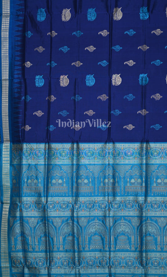 Royal Blue Odisha Ikat Bomkai Sambalpuri Silk Saree