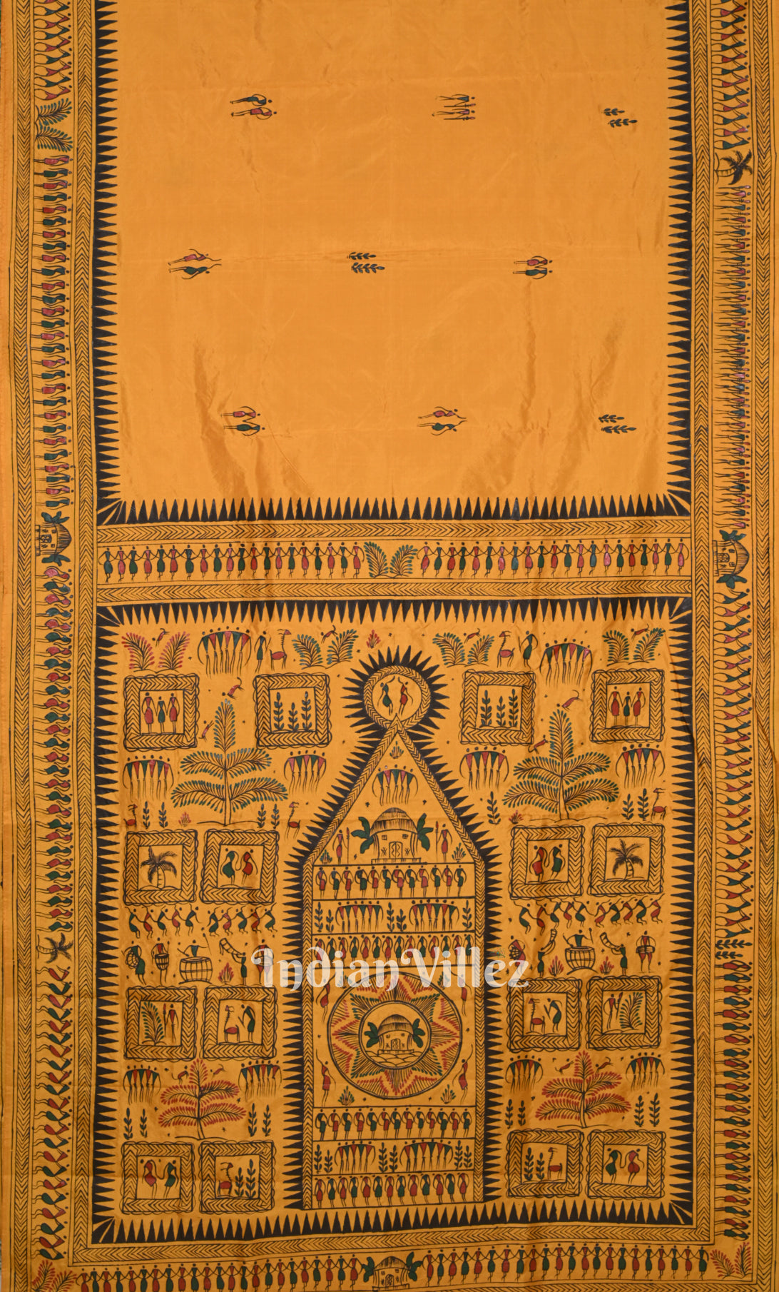  Mustard Yellow Saura Tribal Art Hand-Painted Pattachitra Saree 