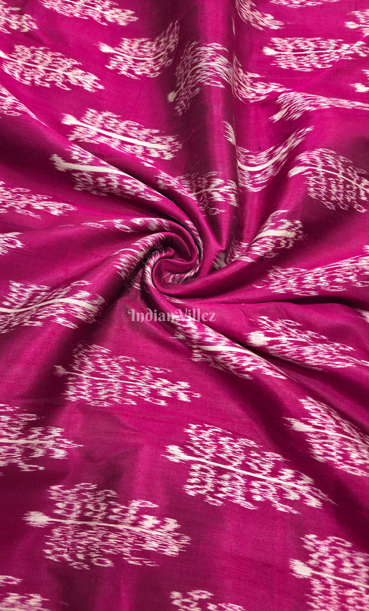 Magenta Pink Leaves Motif Odisha Ikat Sambalpuri Silk Fabric