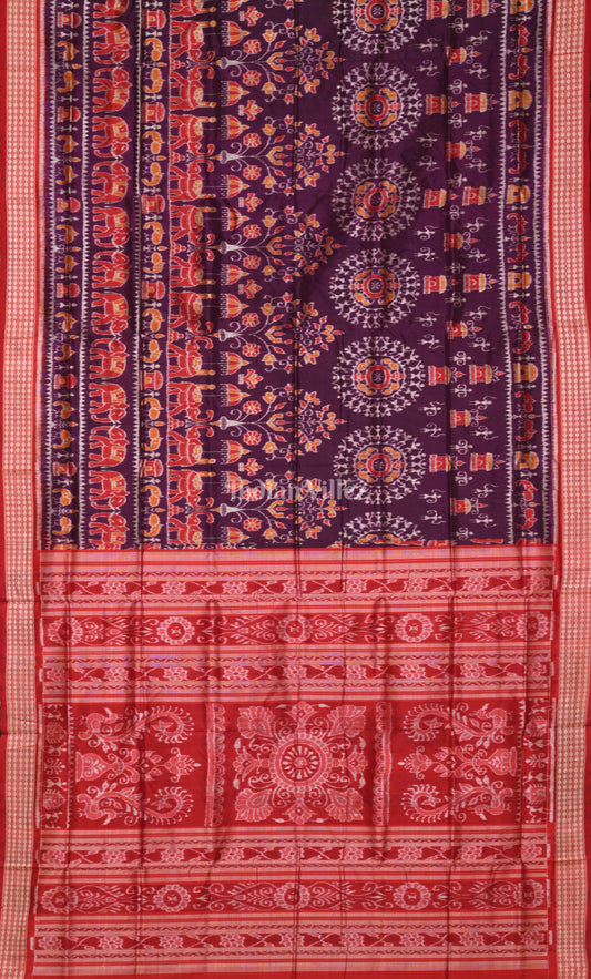 Purple Red Tribal Theme Odisha Ikat Sambalpuri Silk Saree