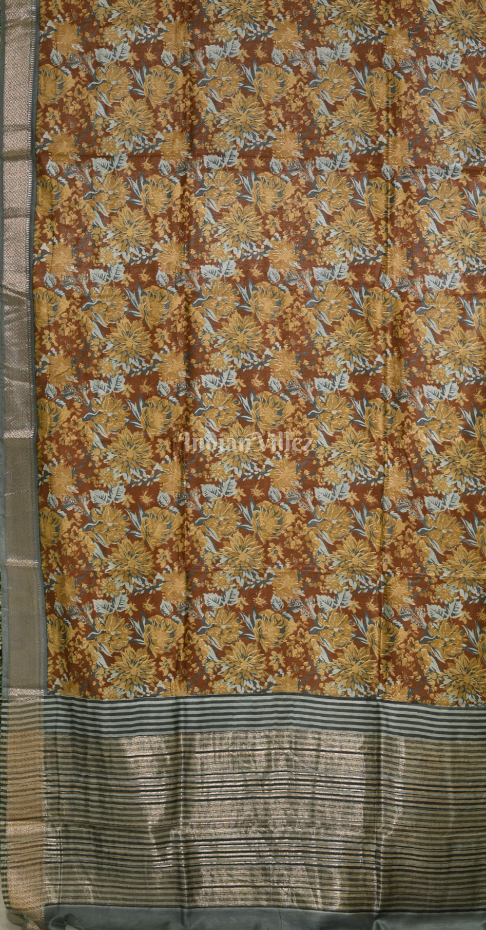 Light Yellow Grey Screen Printed Cotton Saree 