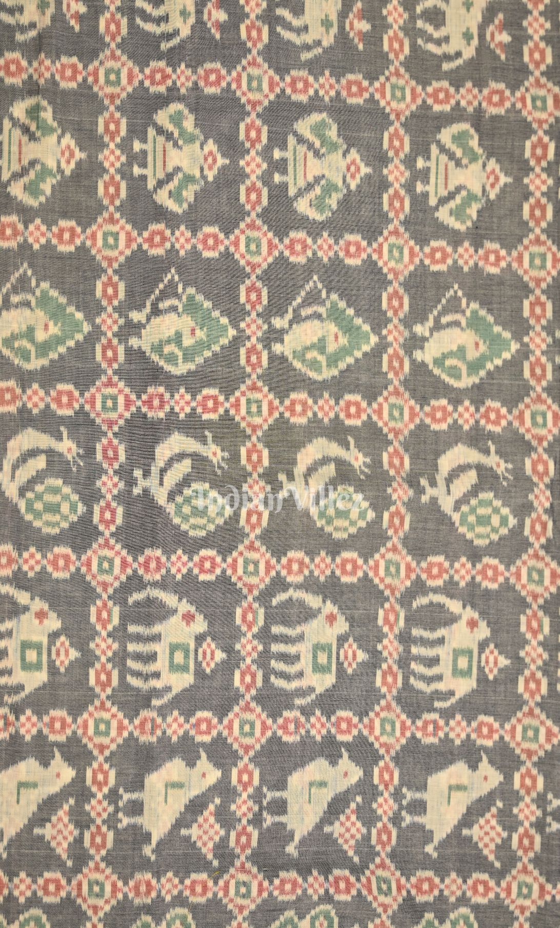 Grey  Jungle Theme Odisha Ikat Sambalpuri Cotton Fabric 