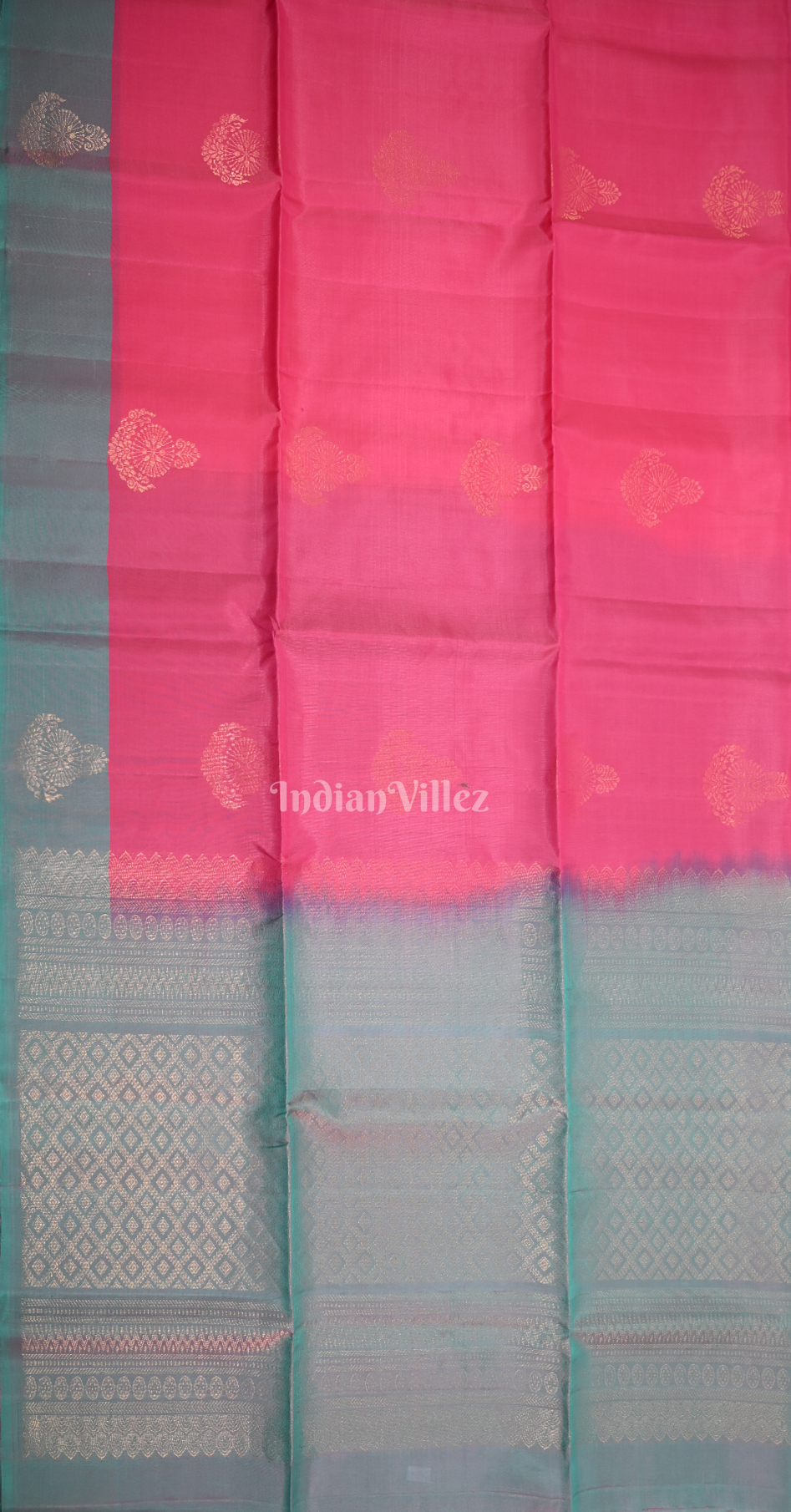 Pink Teal Blue Zari Pure Kanjivaram Soft Silk Saree