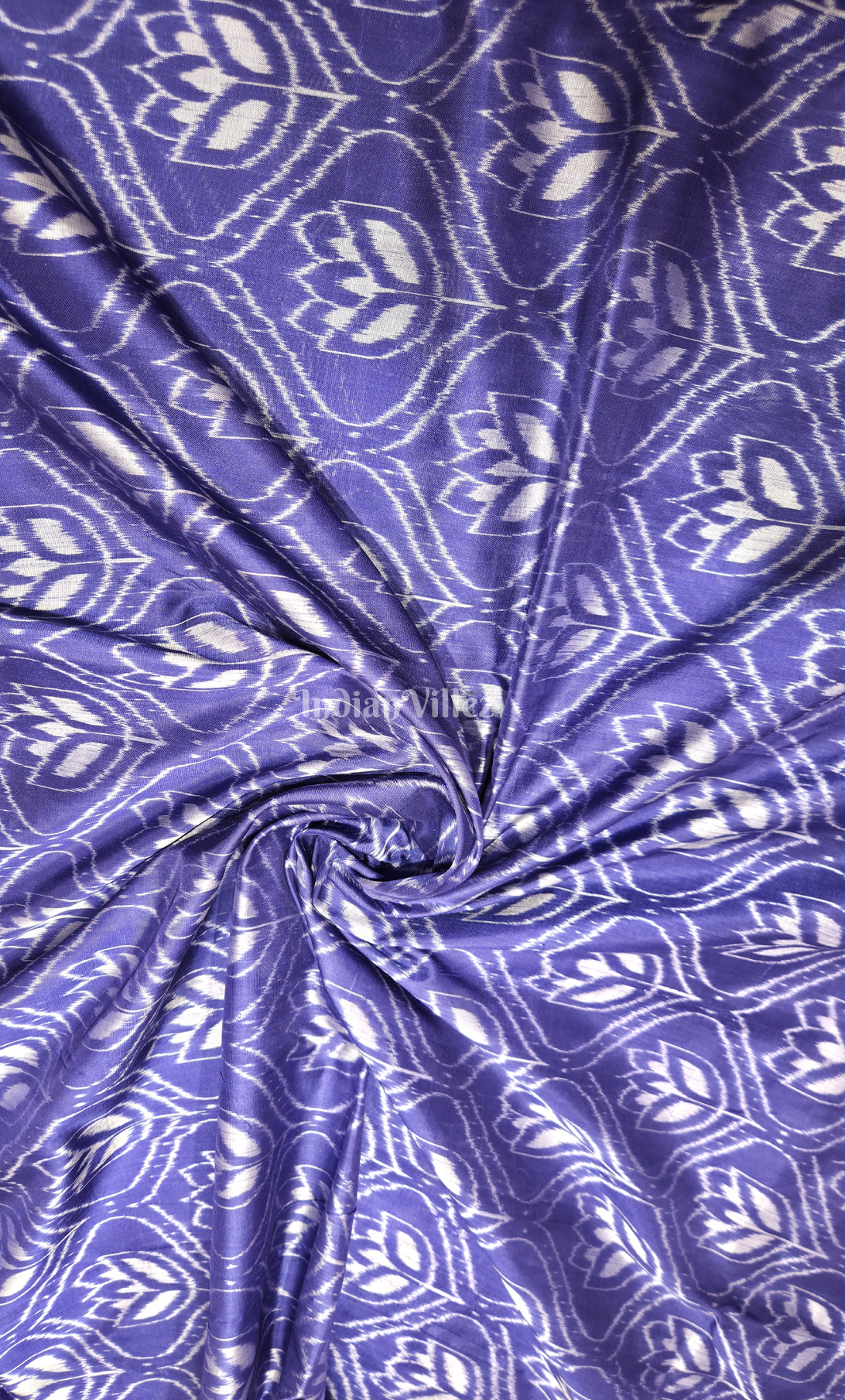 Blue Lotus Motif Odisha Ikat Sambalpuri Silk Fabric