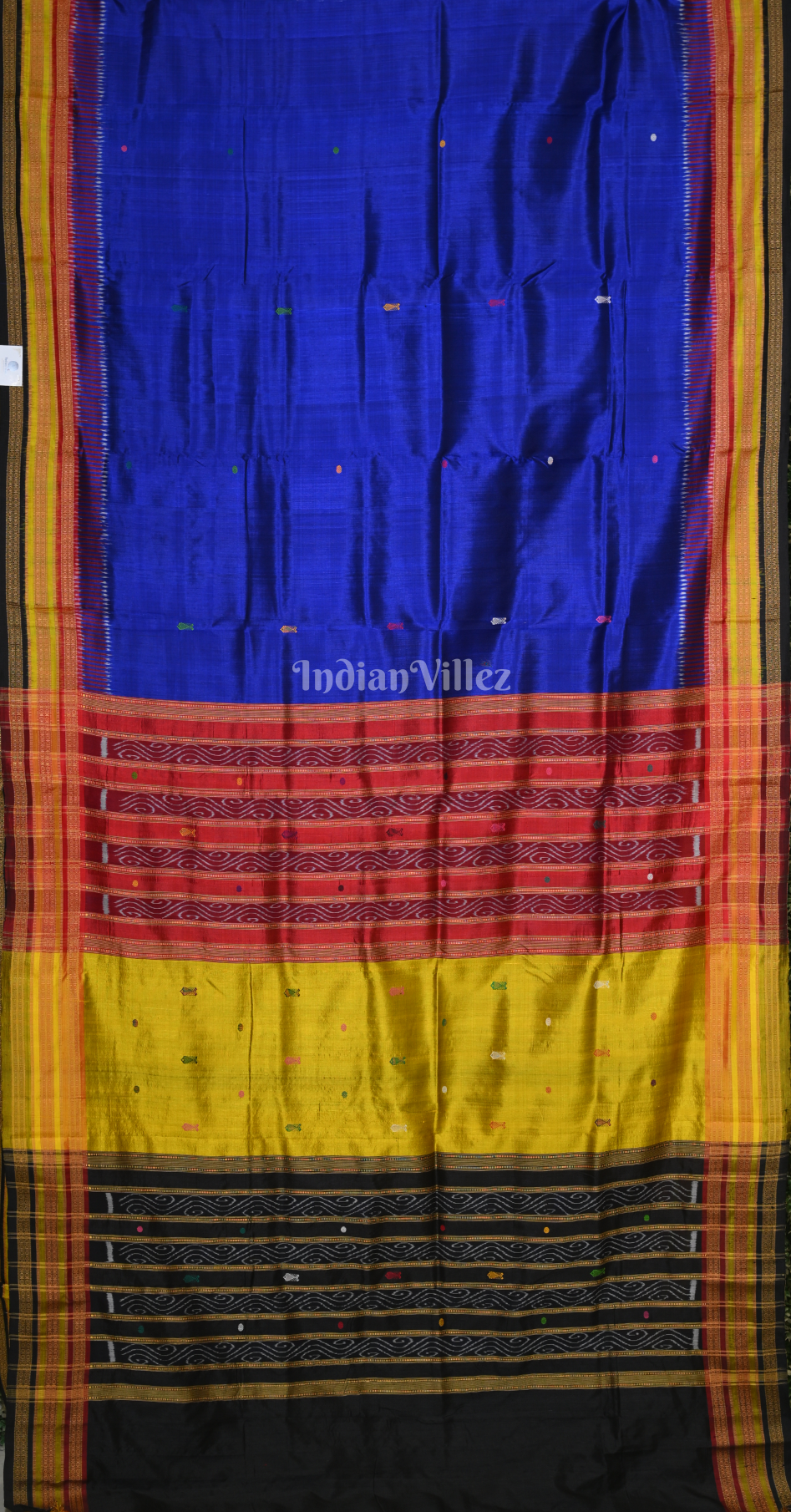  Royal Blue Buti Design Kathiphera Odisha Ikat Khandua Silk Saree with Blouse Piece 