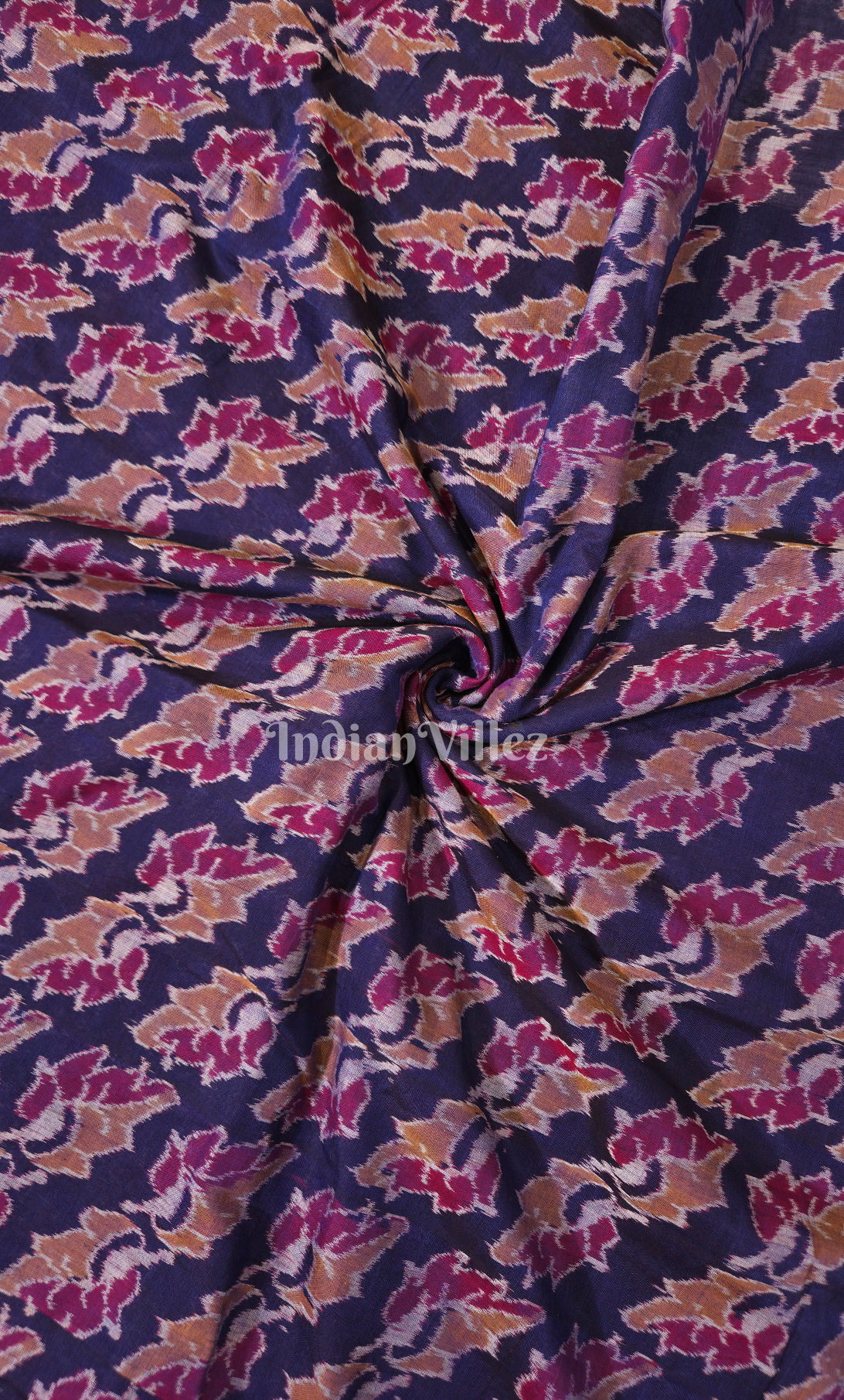 Purple Leaf Motif Odisha Ikat Sambalpuri Cotton Fabric