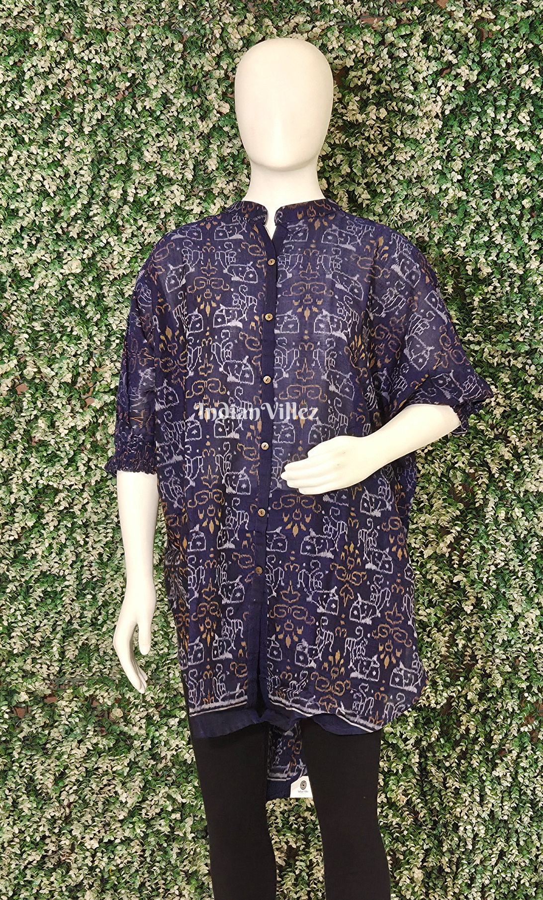 Blue Tribal Theme Odisha Ikat Designer  Low High Cotton Kurti for Women 